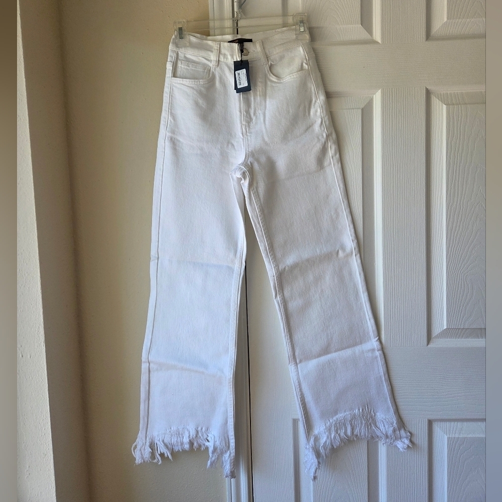Maje Jeans Straight Leg US 0 White Frayed Hem Size 34/XS NWT 100% Cotton $265